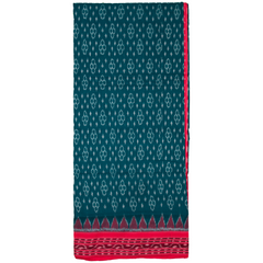 Teal Green & Ruby Red Floral Sambalpuri Single Ikat Cotton Dupatta
