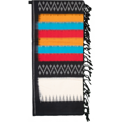 Jet Black & Pearl White Geometric Sambalpuri Single Ikat Cotton Dupatta