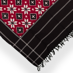 Maroon & Jet Black Floral Geometric Telia Rumal Double Ikat Cotton Dupatta