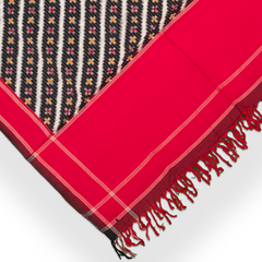 Jet Black & Crimson Red Diagonal Striped Sambalpuri Single Ikat Cotton Dupatta