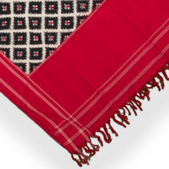 Crimson Red & Coal Black Geometric Grid Telia Rumal Double Ikat Cotton Dupatta