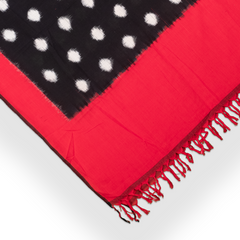 Jet Black & Crimson Red Polka Dot Pochampally Double Ikat Cotton Dupatta