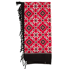 Crimson Red & Charcoal Black Geometric Telia Rumal Double Ikat Cotton Dupatta