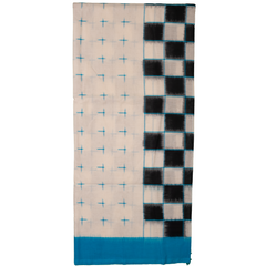 Feroza Blue & Coal Black Pasapalli Checkered Sambalpuri Single Ikat Cotton Dupatta