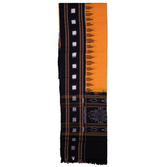 Mango Yellow & Jet Black Temple Border Sambalpuri Single Ikat Cotton Dupatta