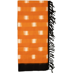 Saffron Orange & Jet Black Grid Geometric Pochampally Single Ikat Cotton Dupatta