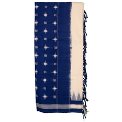 Ivory White & Indigo Blue Geometric Sambalpuri Single Ikat Cotton Dupatta