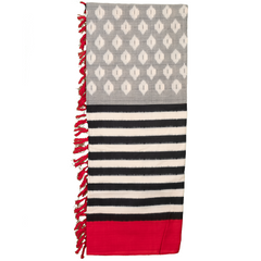 Crimson Red & Steel Grey Geometric Pochampally Single Ikat Cotton Dupatta