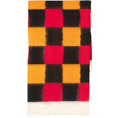 Crimson Red & Charcoal Black Checkered Grid Pochampally Double Ikat Cotton Dupatta