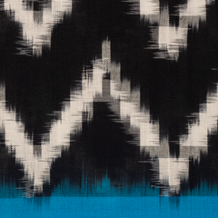 Cyan Blue & Coal Black Zigzag Pochampally Single Ikat Cotton Dupatta