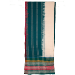 Off White & Teal Blue Geometric Sambalpuri Single Ikat Cotton Dupatta