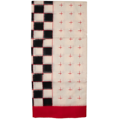 Crimson Red & Jet Black Checkerboard Bichitrapuri Double Ikat Cotton Dupatta