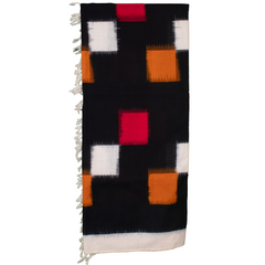 Jet Black & Madder Red Geometric Telia Rumal Double Ikat Cotton Dupatta