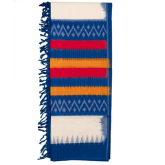 Cobalt Blue & Off-White Geometric Sambalpuri Single Ikat Cotton Dupatta