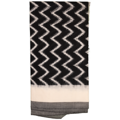 Off-White & Coal Black Zigzag Chevron Pochampally Single Ikat Cotton Dupatta