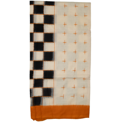 Ivory White & Mustard Yellow Geometric Telia Rumal Double Ikat Cotton Dupatta