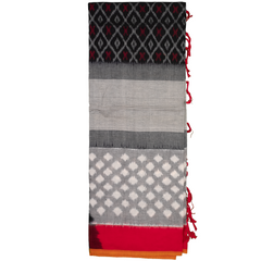Crimson Red & Jet Black Geometric Sambalpuri Double Ikat Cotton Dupatta