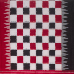 Crimson Red & Jet Black Pasapalli Checkerboard Bichitrapuri Double Ikat Cotton Saree