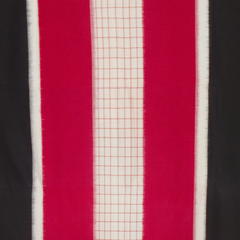 Crimson Red & Jet Black Geometric Grid Telia Rumal Double Ikat Cotton Saree