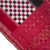 Red Black Check Handloom Cotton Bichitrapuri Sambalpuri Saree.