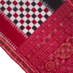 Crimson Red & Jet Black Pasapalli Checkerboard Bichitrapuri Double Ikat Cotton Saree