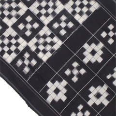 Midnight Black & Ivory White Grid Telia Rumal Double Ikat Cotton Saree