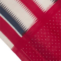 Crimson Red & Off-White Geometric Striped Sambalpuri Single Ikat Cotton Saree