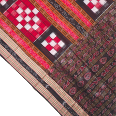 Crimson Red & Charcoal Black Pasapalli Checkerboard Sambalpuri Double Ikat Cotton Saree