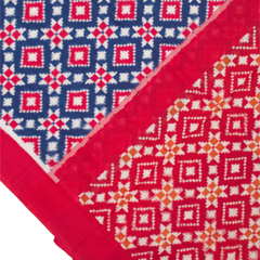 Indigo Blue & Crimson Red Geometric Pochampally Double Ikat Cotton Saree