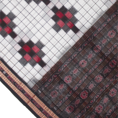 Pearl White & Crimson Red Geometric Sambalpuri Double Ikat Cotton Saree
