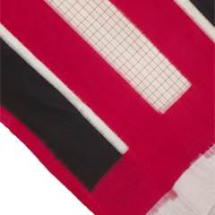 Crimson Red & Jet Black Geometric Grid Telia Rumal Double Ikat Cotton Saree