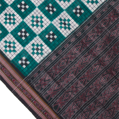 Ethnica Handloom Teal & White Ikat Saree with Maroon Border