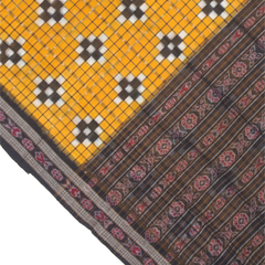 Mustard Yellow & Charcoal Black Grid Motif Sambalpuri Double Ikat Cotton Saree