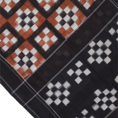 Ethnica Handwoven Ikat Checkered Cotton Saree - Black & Rust