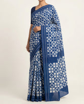 Ethnica Indigo Blue & White Diamond Ikat Handloom Fabric