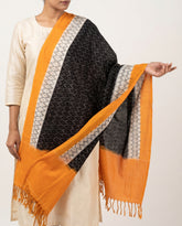 Jet Black & Turmeric Yellow Geometric Sambalpuri Single Ikat Cotton Dupatta