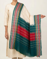 Off White & Teal Blue Geometric Sambalpuri Single Ikat Cotton Dupatta