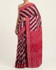 Ethnica Red & Black Checkered Ikat Handloom Saree