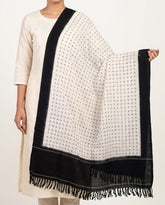 Ivory White & Jet Black Geometric Cross Sambalpuri Single Ikat Cotton Dupatta