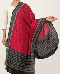 Crimson Red & Coal Black Traditional Sambalpuri Single Ikat Cotton Dupatta