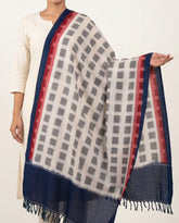 Indigo Blue & Pristine White Grid Sambalpuri Single Ikat Cotton Dupatta