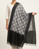Jet Black & Pristine White Geometric Sambalpuri Single Ikat Cotton Dupatta