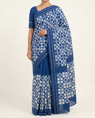 Ethnica Indigo Blue & White Diamond Ikat Handloom Fabric