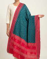 Teal Green & Ruby Red Floral Sambalpuri Single Ikat Cotton Dupatta