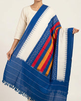 Cobalt Blue & Off-White Geometric Sambalpuri Single Ikat Cotton Dupatta