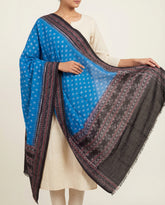 Cerulean Blue & Jet Black Geometric Sambalpuri Single Ikat Cotton Dupatta
