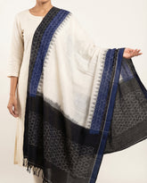 Off-White & Midnight Black Geometric Sambalpuri Single Ikat Cotton Dupatta
