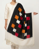 Jet Black & Madder Red Geometric Telia Rumal Double Ikat Cotton Dupatta
