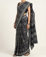 Ethnica Handloom Black & White Ikat Saree