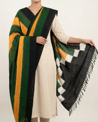 Black & Mustard Yellow Geometric Sambalpuri Single Ikat Cotton Dupatta